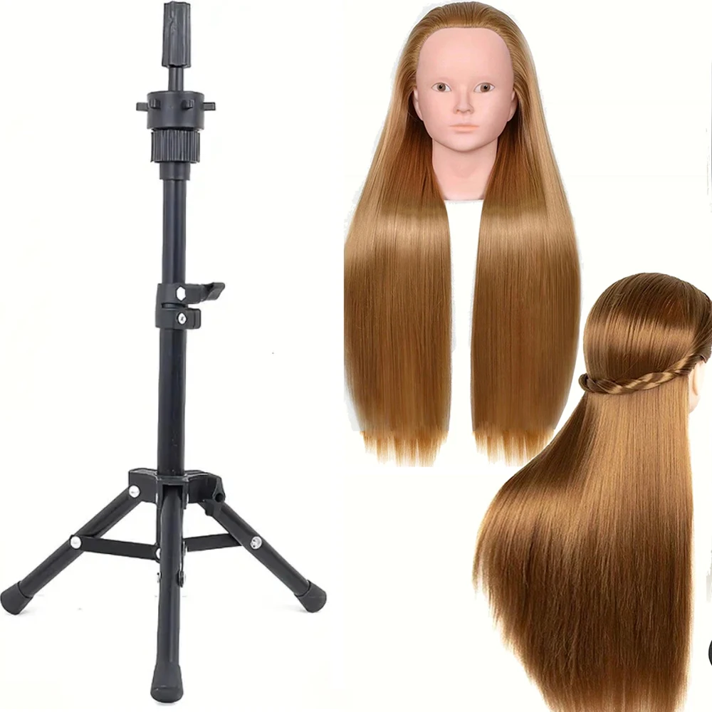 No makeup Mannequin Head Hair Styling Training Manikin Cosmetology Doll Head Synthetic Fiber Hair and stand 2pcs