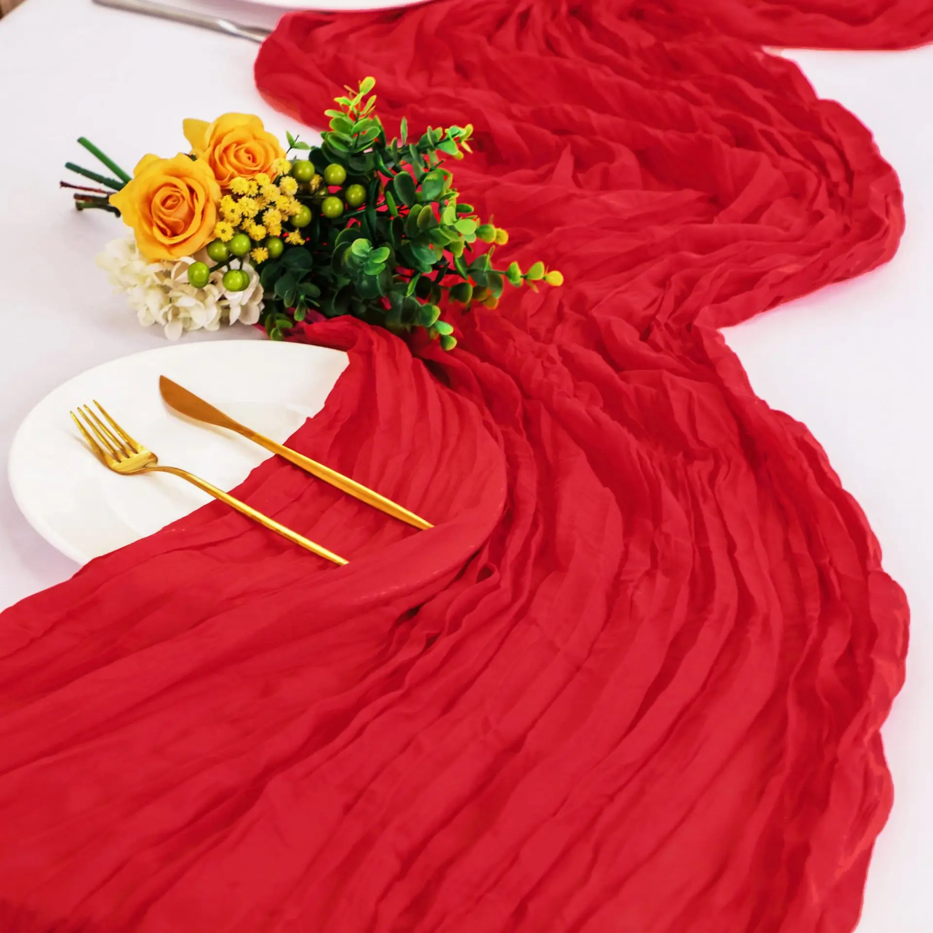 Cotton Table Runner Cheesecloth Gauze Fabric Table Runners Chair Sashes For Wedding Bridal Shower Christmas