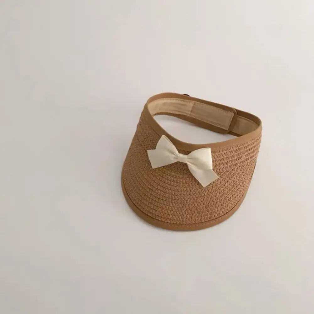 Adjustable Korean Baby Straw Caps Anti-UV Empty Top Bow Straw Hat Wide Brim Sun Protection Visor Cap Beach