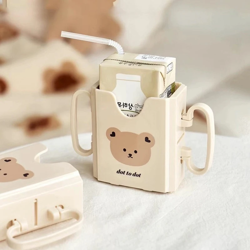 Carton Cup Holder Adjustable Plastic Baby Toddler Juice Box Drinking Anti-Squeeze Cups Holder Adjustable Milk Bottle