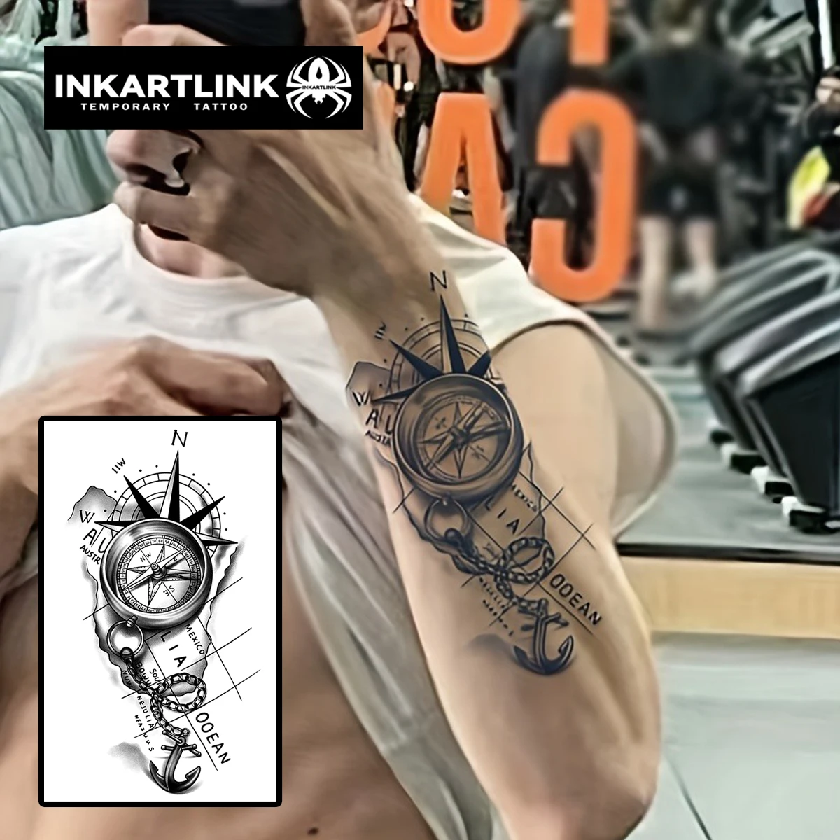 Compass and Anchor Temporary Tattoo,Lasts To 15 Days New Technology Magic Waterproof Semi Permanent Sticker. 2