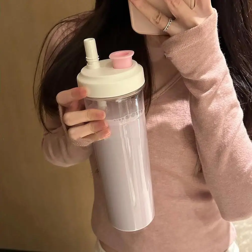 간단한 대용량 휴대용 빨대 컵, 식품 등급 플라스틱 물컵, Ins 스타일 투명 물컵, 주스 밀크 티 컵, 1 개