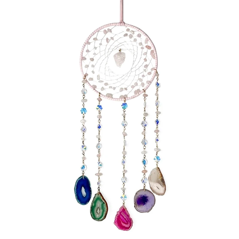 

Agate Moon Dream Catchers High Quality Natural 7 Chakra Color Gemstone Garden Living Room Decoration Wind Chime Wall Decor