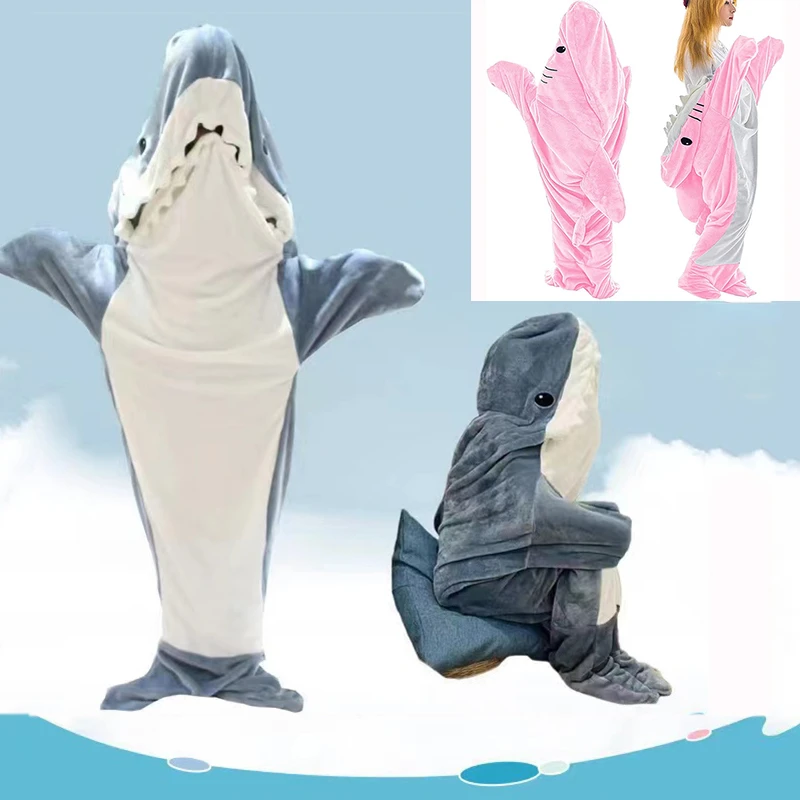 

Cartoon Shark Blanket Sleeping Bag for Children Adult Plush Hoodie Sharks Cosplay Costume Clothes Office Nap Sleeping Pajamas