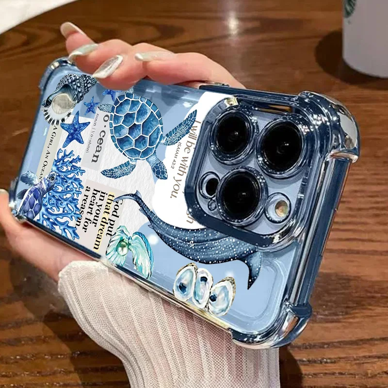 Blue Ocean Animal Turtle Whale Plating Clear Phone Case Cover