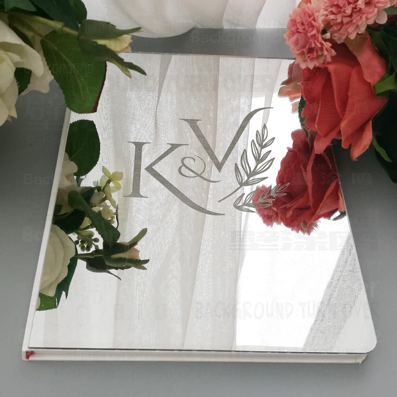 Guest Book Wedding Personalized Mirror Party White Engrave Carve Names Date Album Guestbook Golden G069