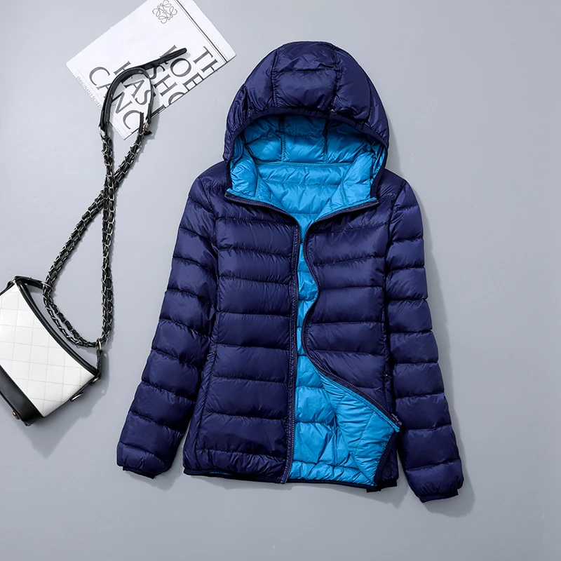 90%Ultra-light Thin Down Jacket Women Autumn Winter Double sided Short Warm White Duck Down Coat Parka Female Portable Outerwear