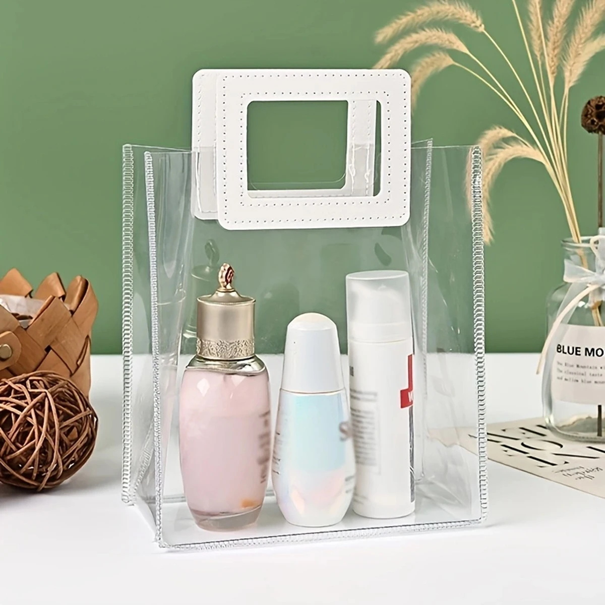 1pc/5pcs - Romantic Handbag with White Handle Transparent Square Gift Bag with Flower Design for Women