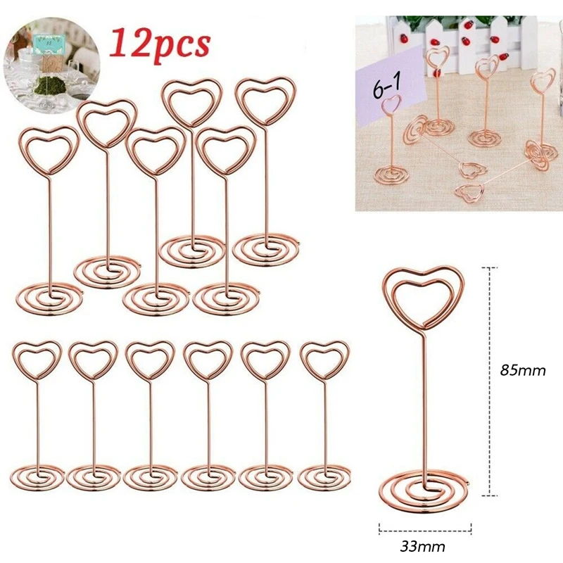 Promotion! 12 PCS Heart Shape Table Number Name Card Holder Party Memo Photo Stand Clip For Wedding Favors Rose Gold |