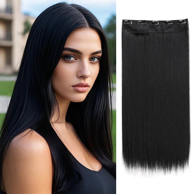 Hair Extensions Synthetic 5-Clip One Piece Invisible Hair Extensions 24Inch Heat Resistant For Women