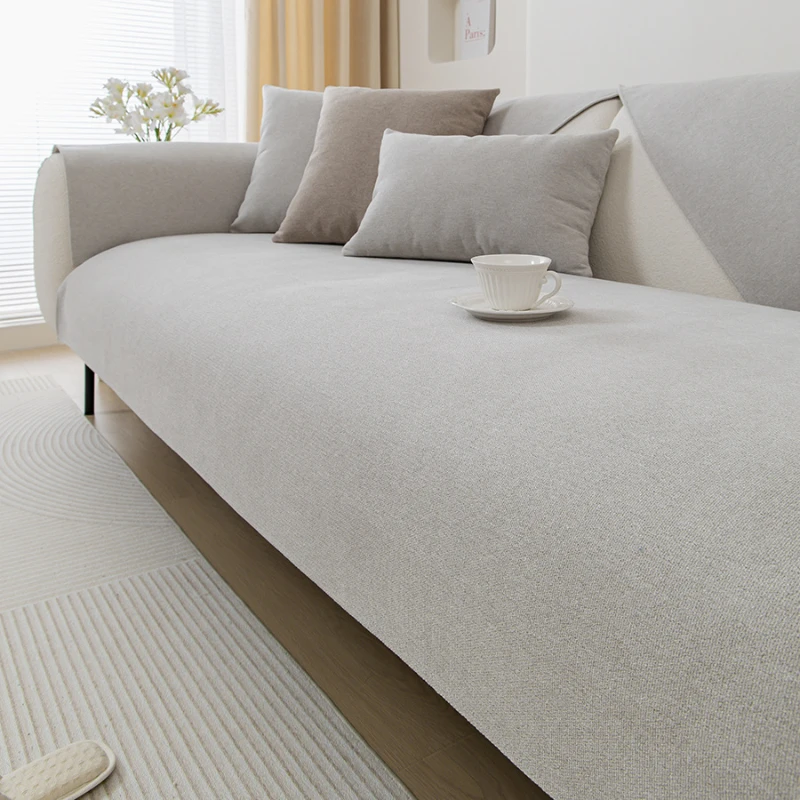 Cotton Linen Sofa Cover Solid Colour Cushion Living Room Sofa Backrest Towel Universal for All Seasons Thicken Non-Slip Sofa Mat 2