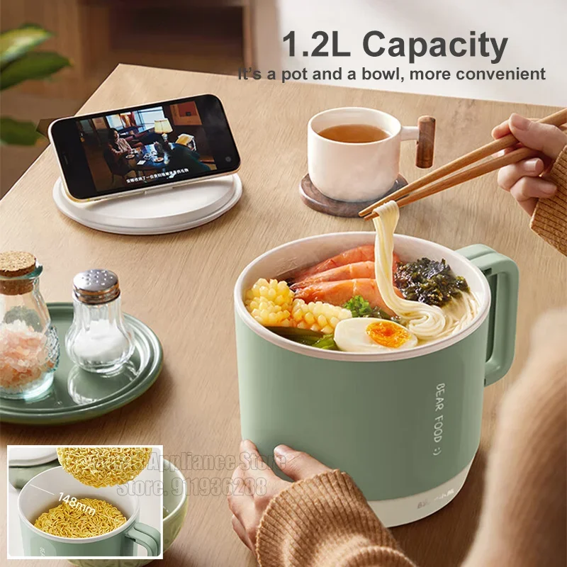 Bear 220V Multifunction Cooker Household 1.2L Capacity Hot Pot Mini Electric Cooking Machine Ceramic Glazed Nonstick Pan