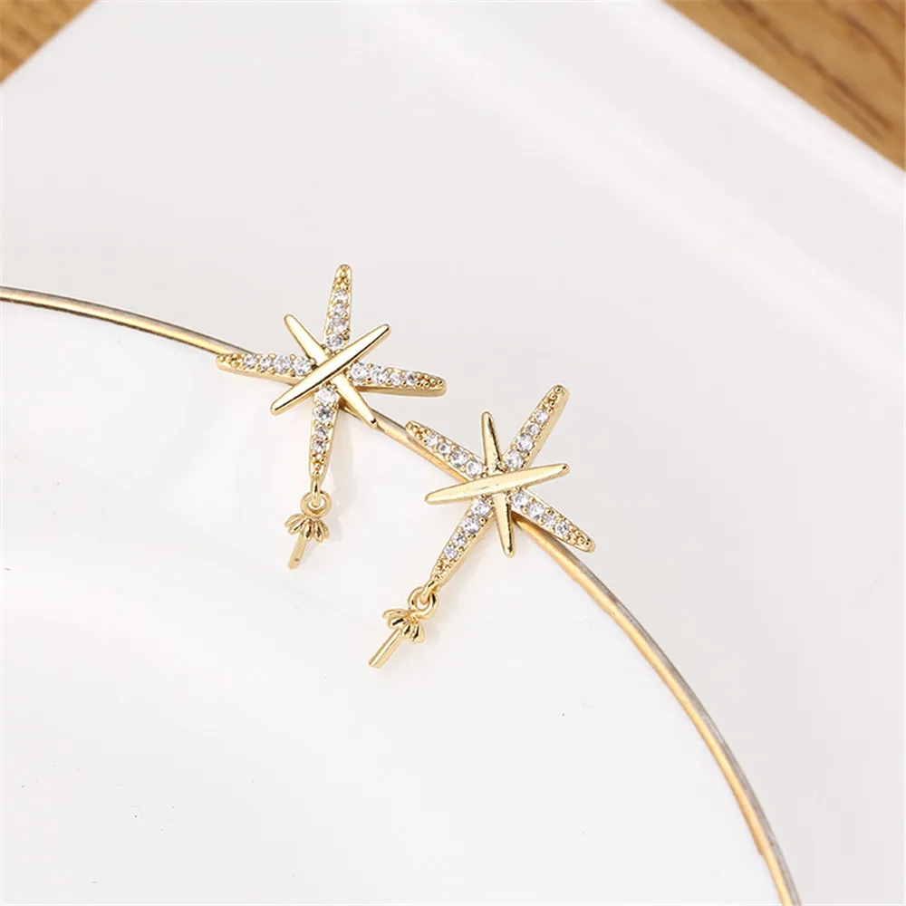 

14K gold Pearl Earrings empty support manual DIY accessories S925 silver needle star Zircon Earrings temperament female