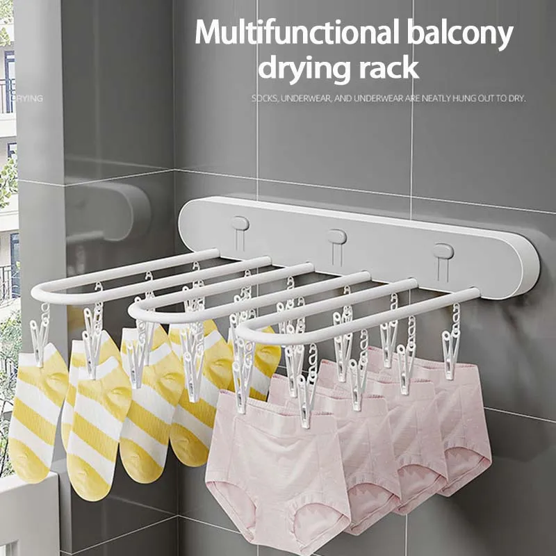 Folding Drying Racks Socks Multi-Clips Wall-mounted Cloth Hanger
