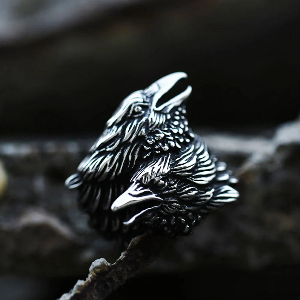 Nordic Odin Huginn E Muninn Crow Ring For Men Vintage Viking Raven Rings Regalo Di Gioielli Amuleto In Acciaio Inossidabile Spedizione Gratuita