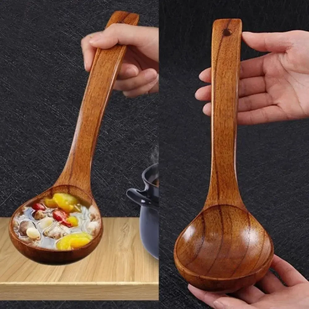 Wooden Cooking Spoon Kitchen Big Soup Spoon Long Handle Wooden Dessert Rice Soup Spoon Teaspoon Cooking Utensil Cooking Stirrer