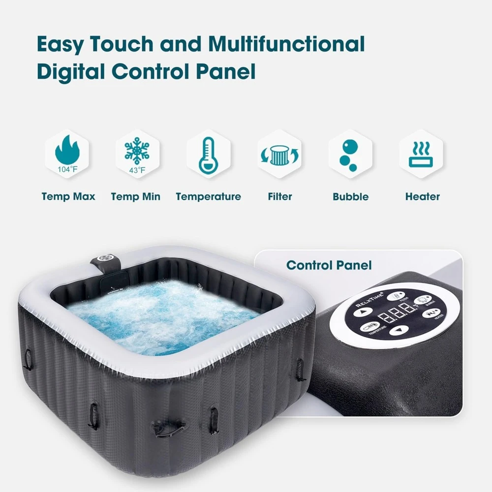 61'' X 61'' Inflatable Square Hot Tub 2 To 4 Person Blow Up Hottub Spa with 120 Jets, Portable Outdoor Air Jet Spa, Bathtubs 4