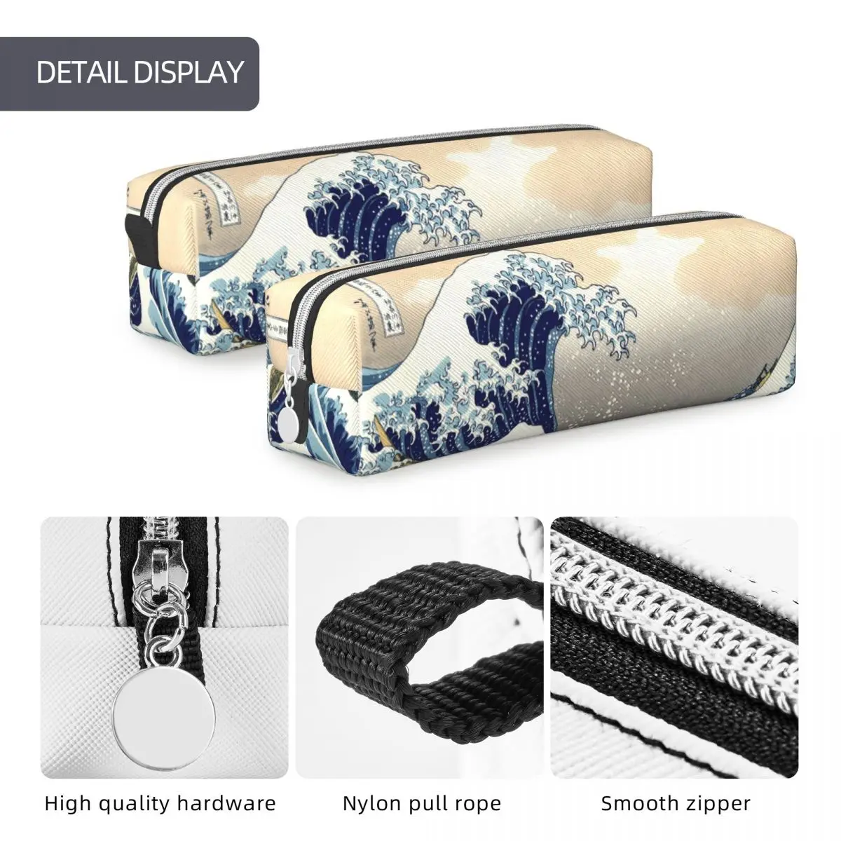 Vintage The Great Wave Off Kanagawa Pencil Cases Mount Pencil Box Pen Holder for Student Bags School Supplies Zipper Stationery