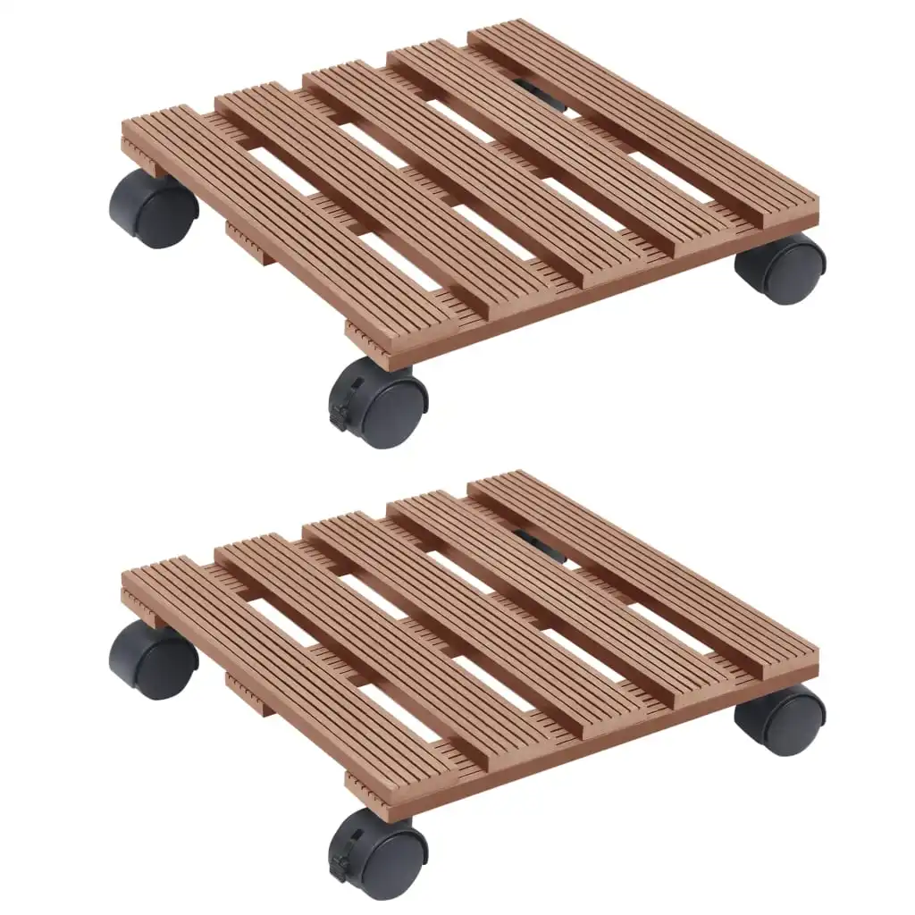 2 Pcs Brown Plant Trolley 30 X30X Cm Wpc Garden Plant Shelf Holder Flower Living Room Display Multistrato Rack Di Stoccaggio Da Giardino