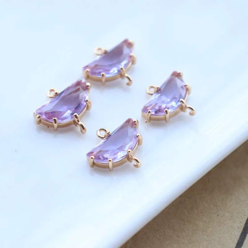 Kupfer Zirkon Zirkon Kupfer vergoldet Kristall umrandet fächerförmige Charms Stecker 10 teile/los für DIY Schmuck machen Zubehör – Detail 5