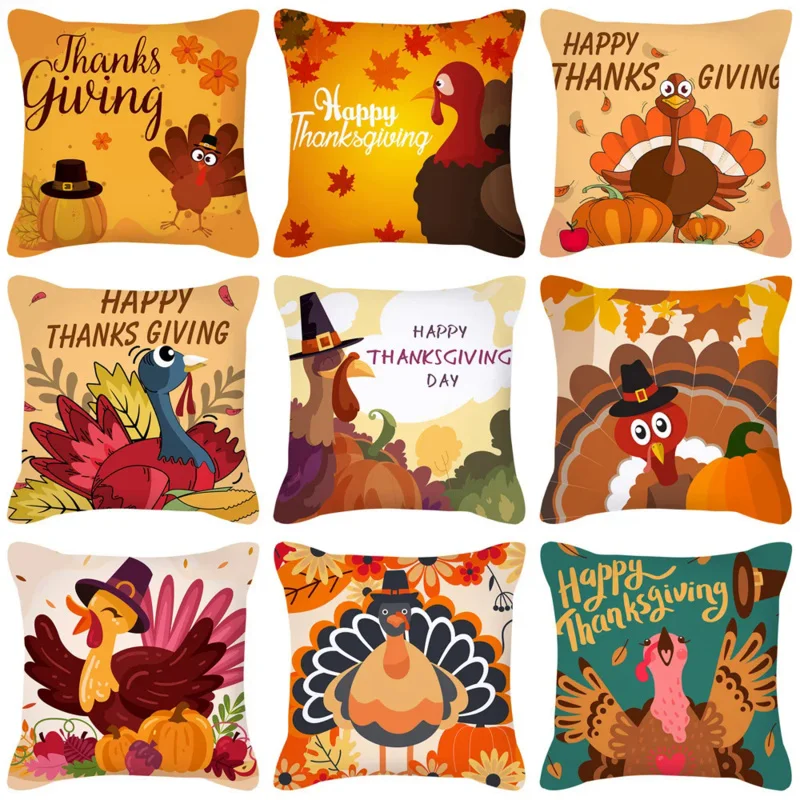 

Thanksgiving Turkey Fall Soft Polyester Autumn Decorative Pillow Case Cushion Cover for Home Party Holiday Decor