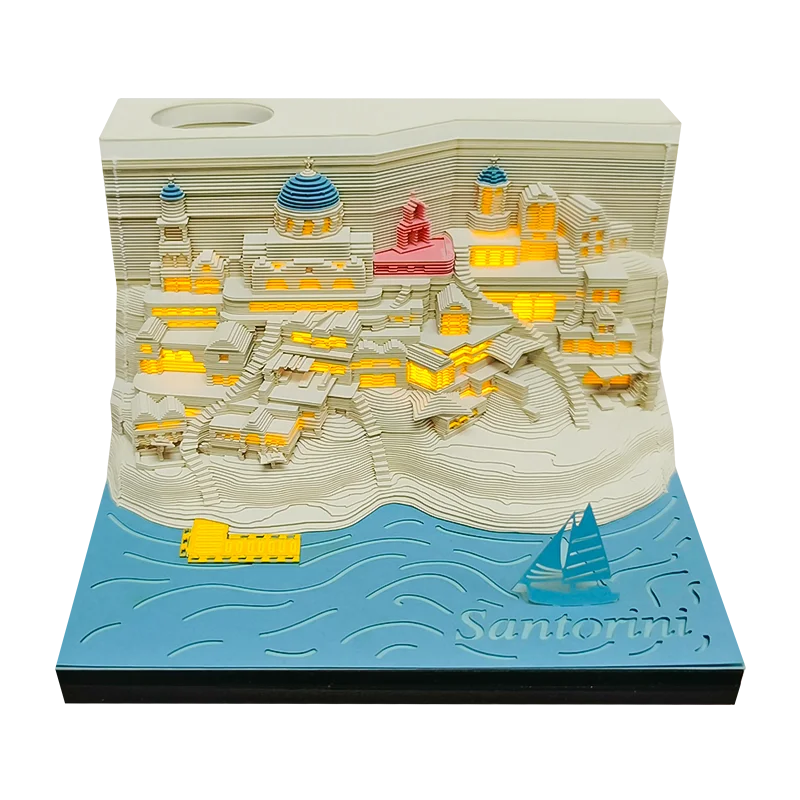 Omoshiroi Block 3D Memo Pads ripiano per appunti 3D di ibiza Love Sea 3D Sticky Note Cubes Mini portapenne accessori per ufficio regalo di compleanno