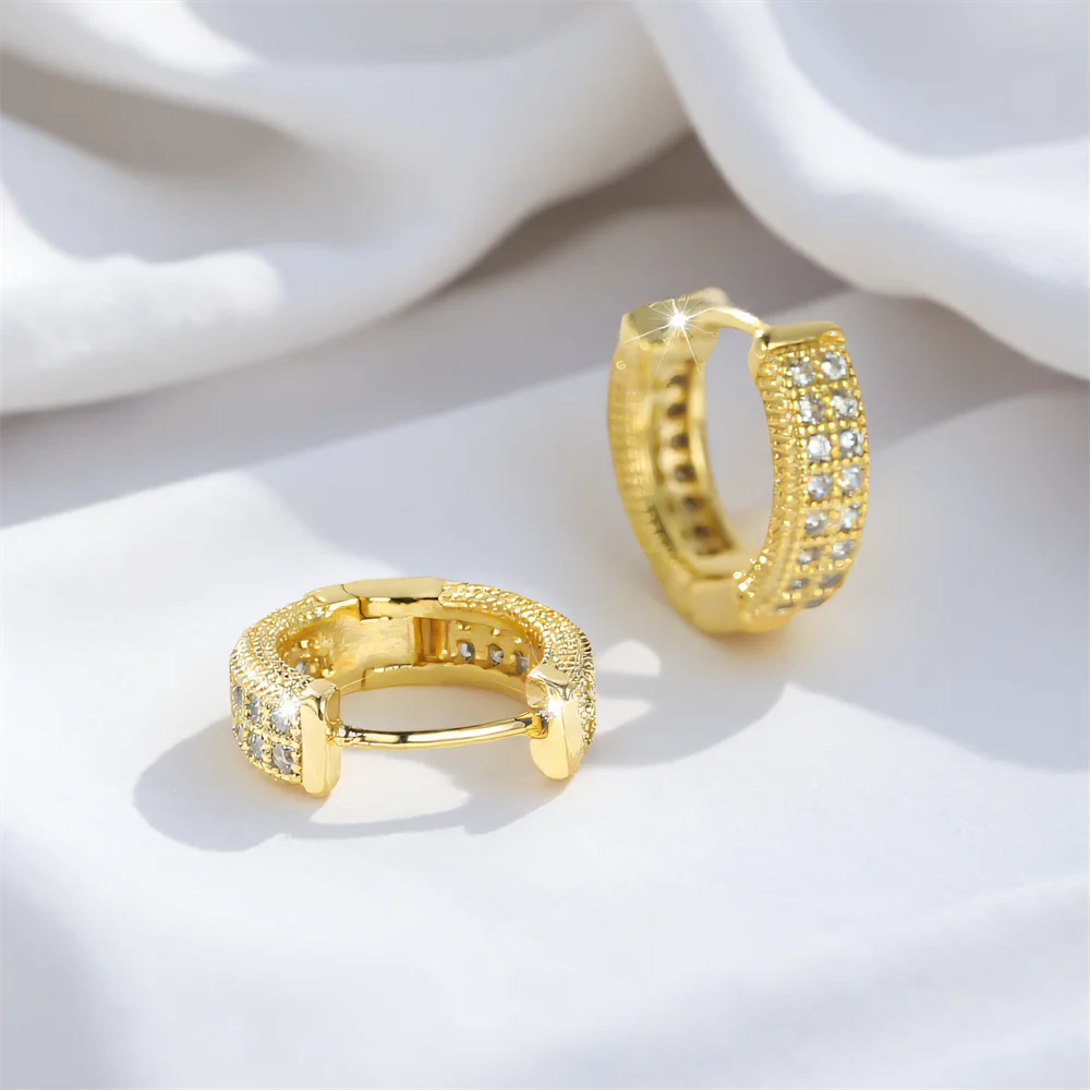 Simple Fashion White Zircon Small Round Stone Hoop Earrings For Women Vintage Gold Color Ear Buckle Wedding Jewelry Party Gifts