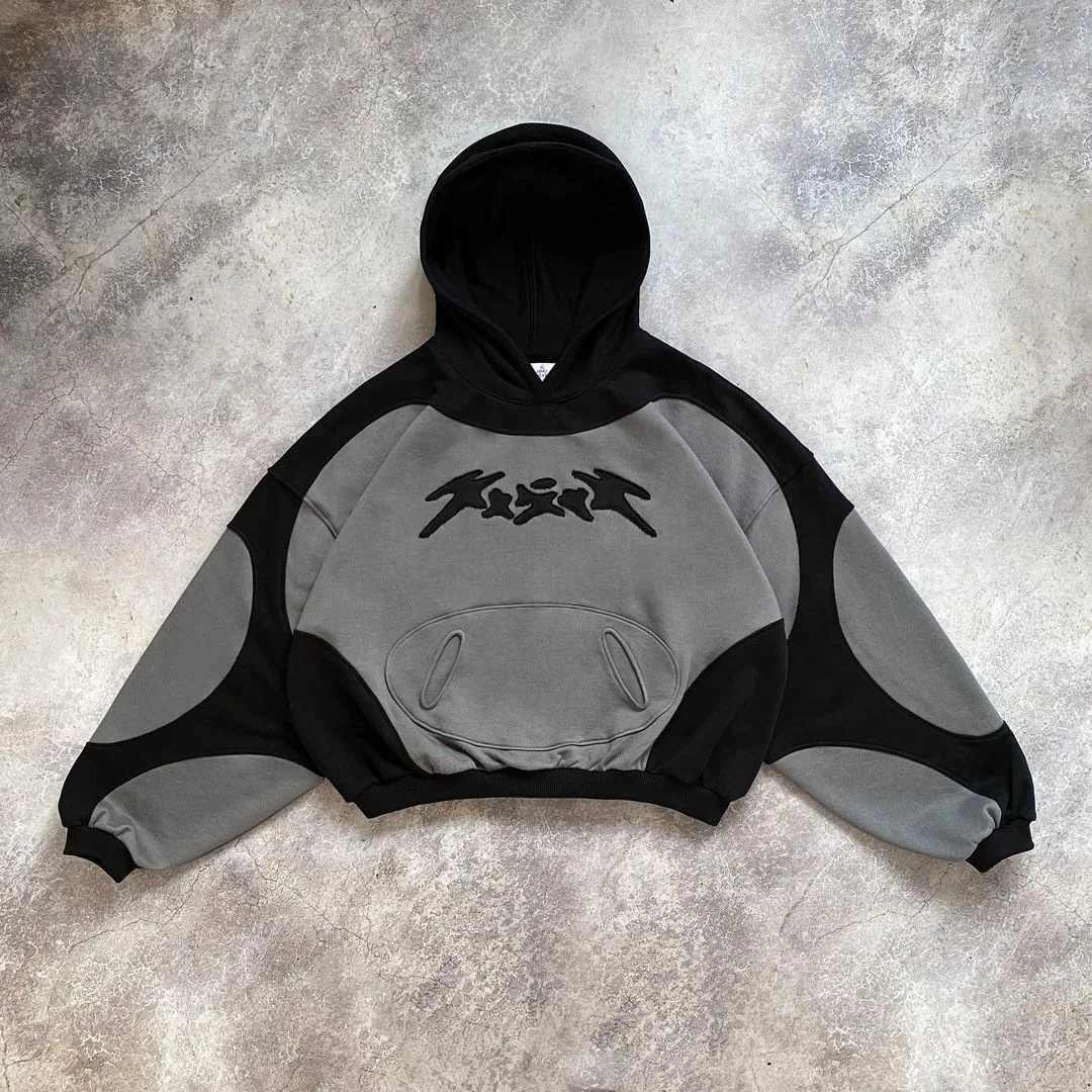 Unisex Oversized Color Block Hoodie Y2K Streetwear Baggy Pullover