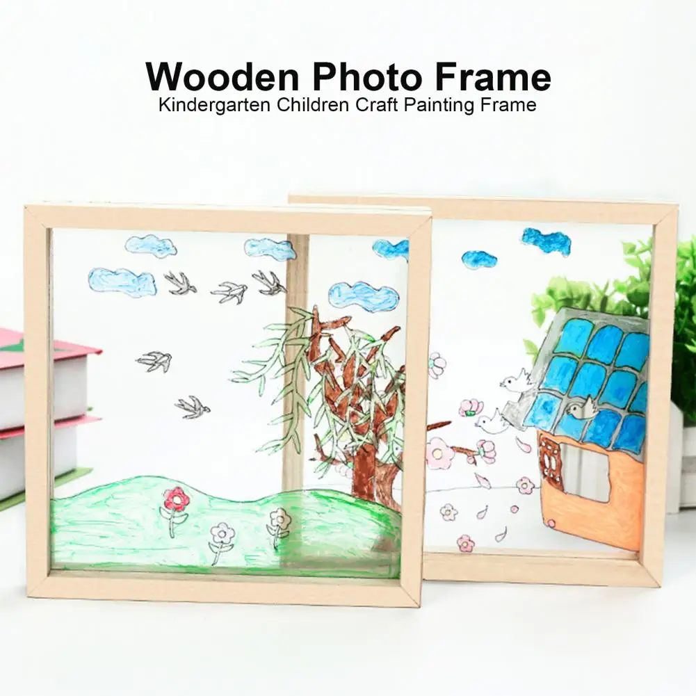 Wood Acrylic Glass Picture Frame Handcraft Transparent DIY Children Craft Painting Frame Studio Album
