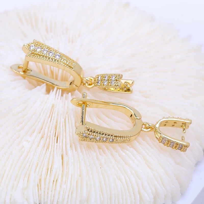 Juya 18K Gold Plated Basic Ear Wire Fixture Hooks Bale Earrings Locks Accessories For DIY Crystal Pearls Jewelry Making