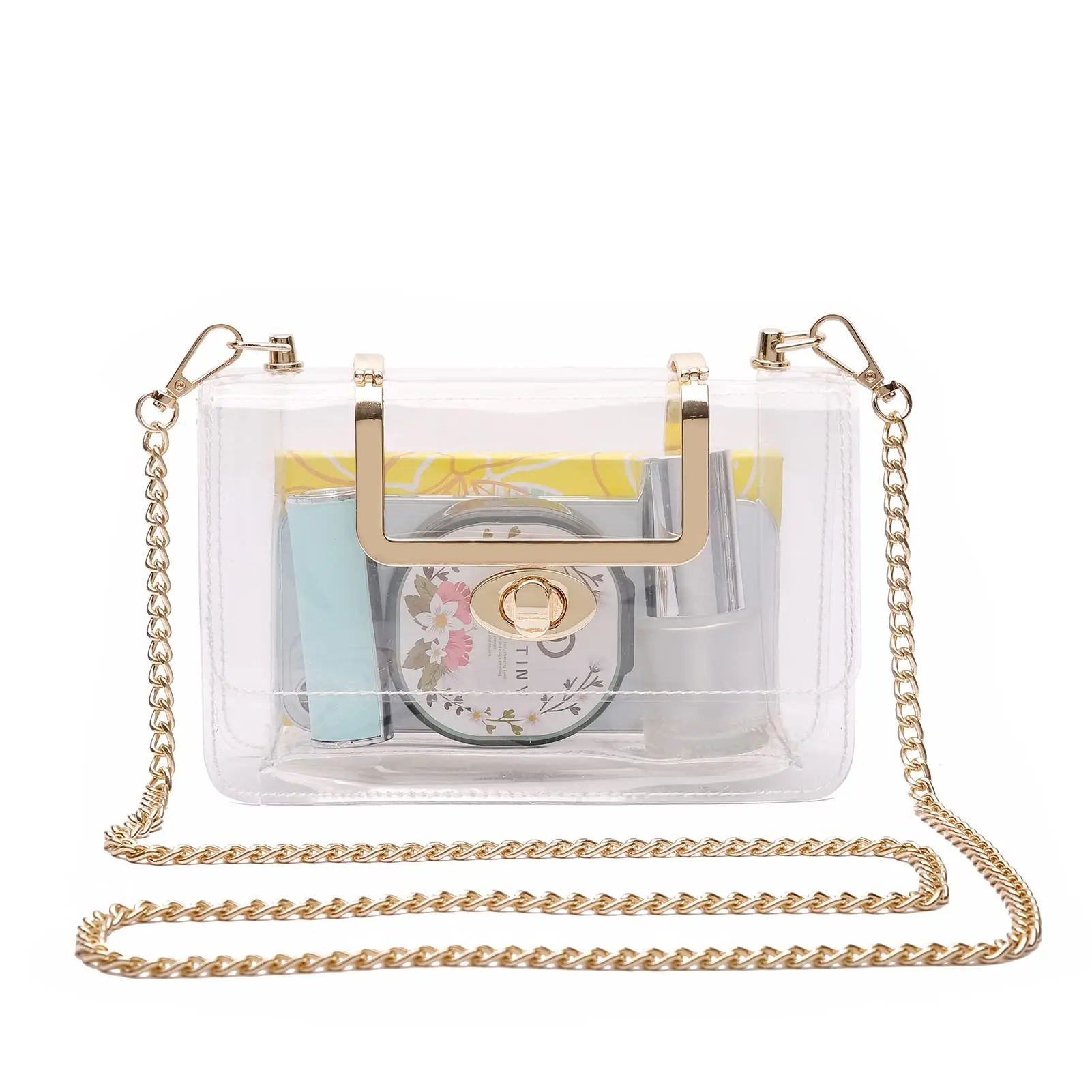 

Ladies Clear Clutch Messenger Bag Shoulder Bag Detachable Gold Chain Strap Sac De Messager Fast Drop Shipping 2022