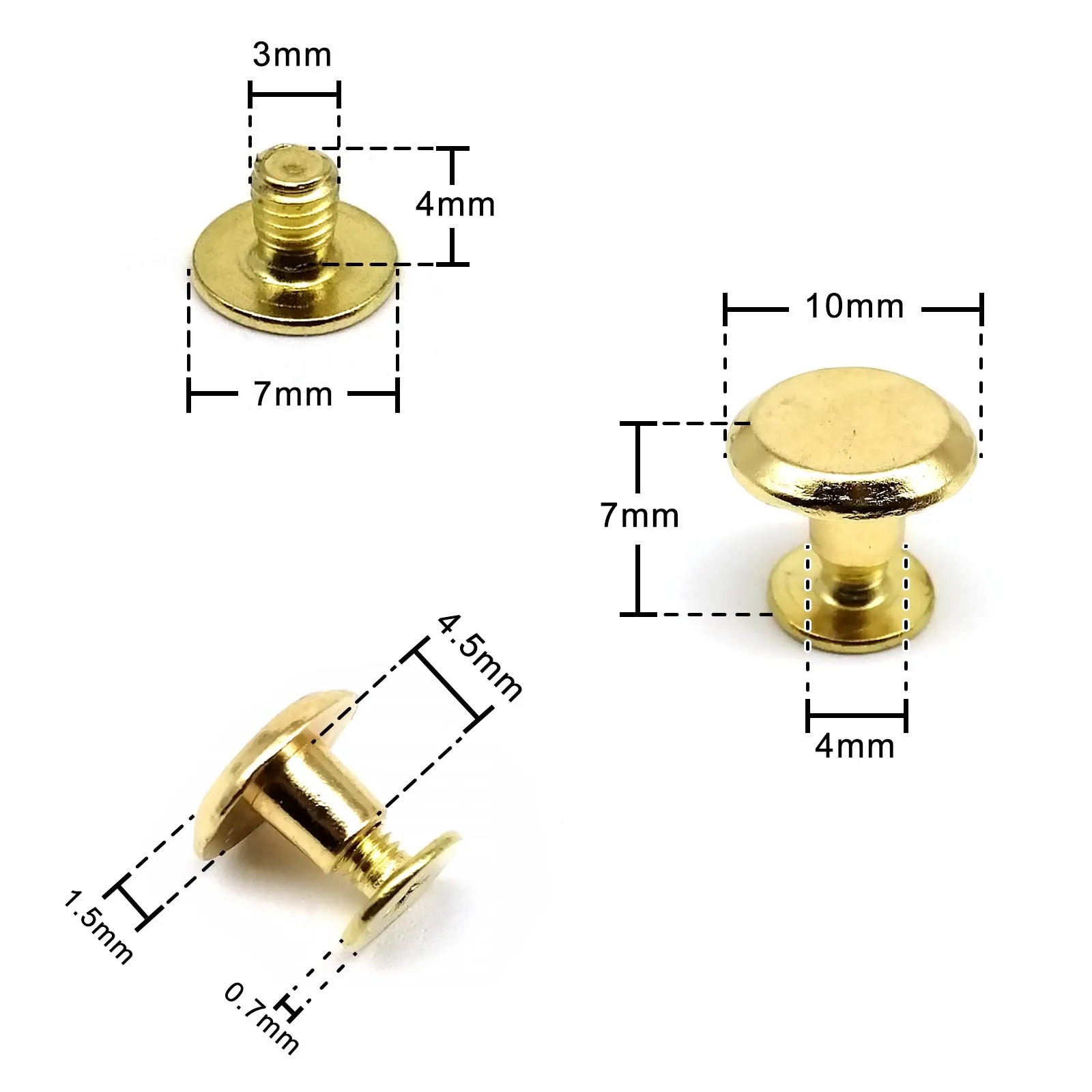 10pcs Metal Screwback Rivet Studs for Leather Craft and DIY Projects