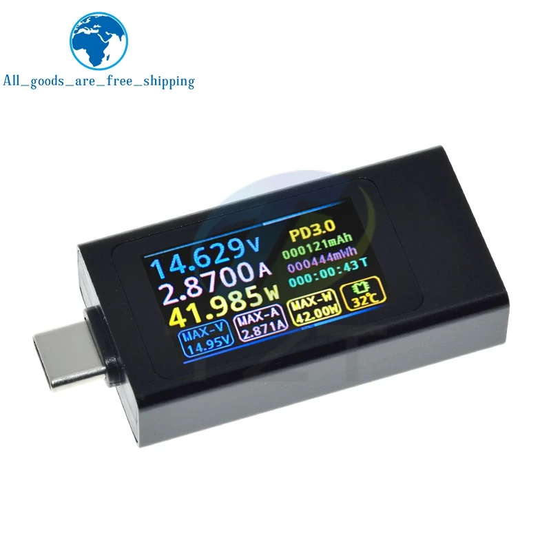 KWS-X1 Type-C 전류 및 전압 모니터 DC 4-30V 0-12A 전력계 테스터 PD 배터리 용량 디지털 LCD 디스플레이 미터