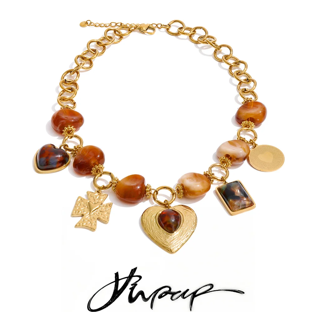 Yhpup Acrylic Resin Square Heart Necklace