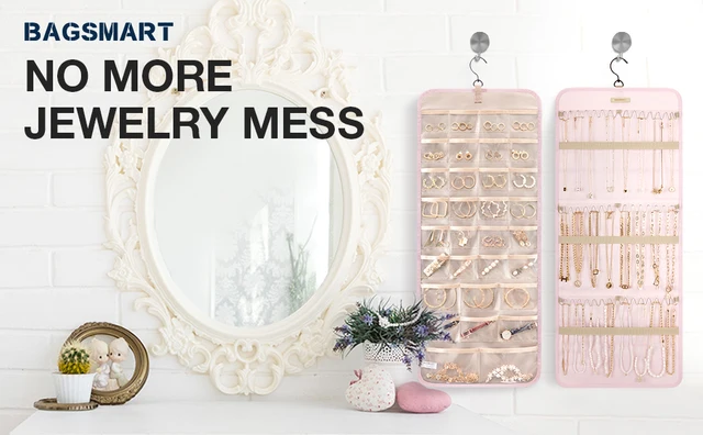 Organizer Per Gioielli Da Appendere - Con Gancio In Metallio, Per Orecchini, Collane, Anelli, Rosa