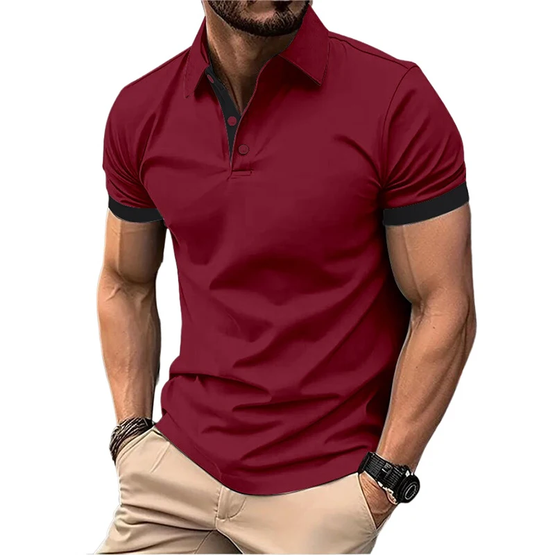 Summer Short Sleeve Polo Shirt Mens Large Stritching T Shirts Lapel Business Breathable Tee Shirt Lightweight Sweatwear 5