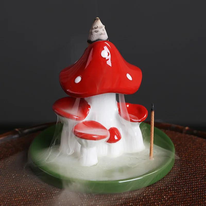 

Mushroom Backflow Incense Burner, Cute Waterfall Incense Holder,Waterfall Incense Cones Holder, Tweezers,Aromatherapy Decoration