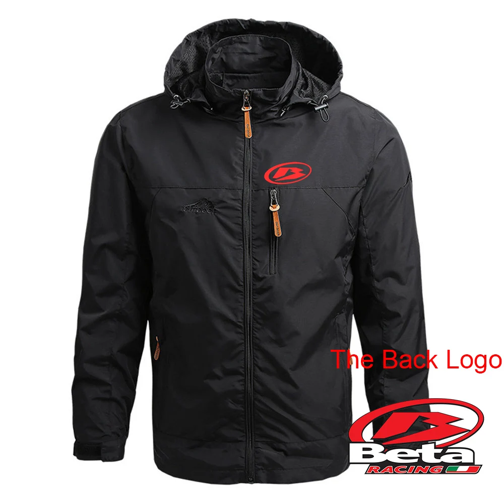 2023 Spring and Autumn Men's Beta Racing Cross-country Motorcycle Logo Printing Fashion Hooded High Street Four-color trench coa