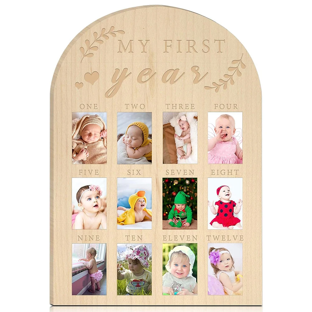 Baby's Photo Display Wood Board Photo Frame Milestone Board 12 Months Baby Picture Frame Memory Card Birthday Home Decorations