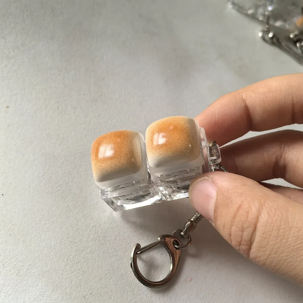 New Caramel Bread Design Fidget Keychain DIY Keyboard Keys Button Finger Keyboard Cap Keycap Steamed Bread Clicker Toy Gift