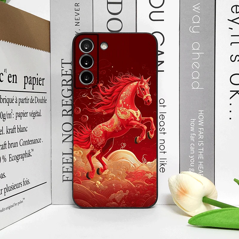 Elegant Red Horse Print Chinese-Style Phone Case - Soft Cover