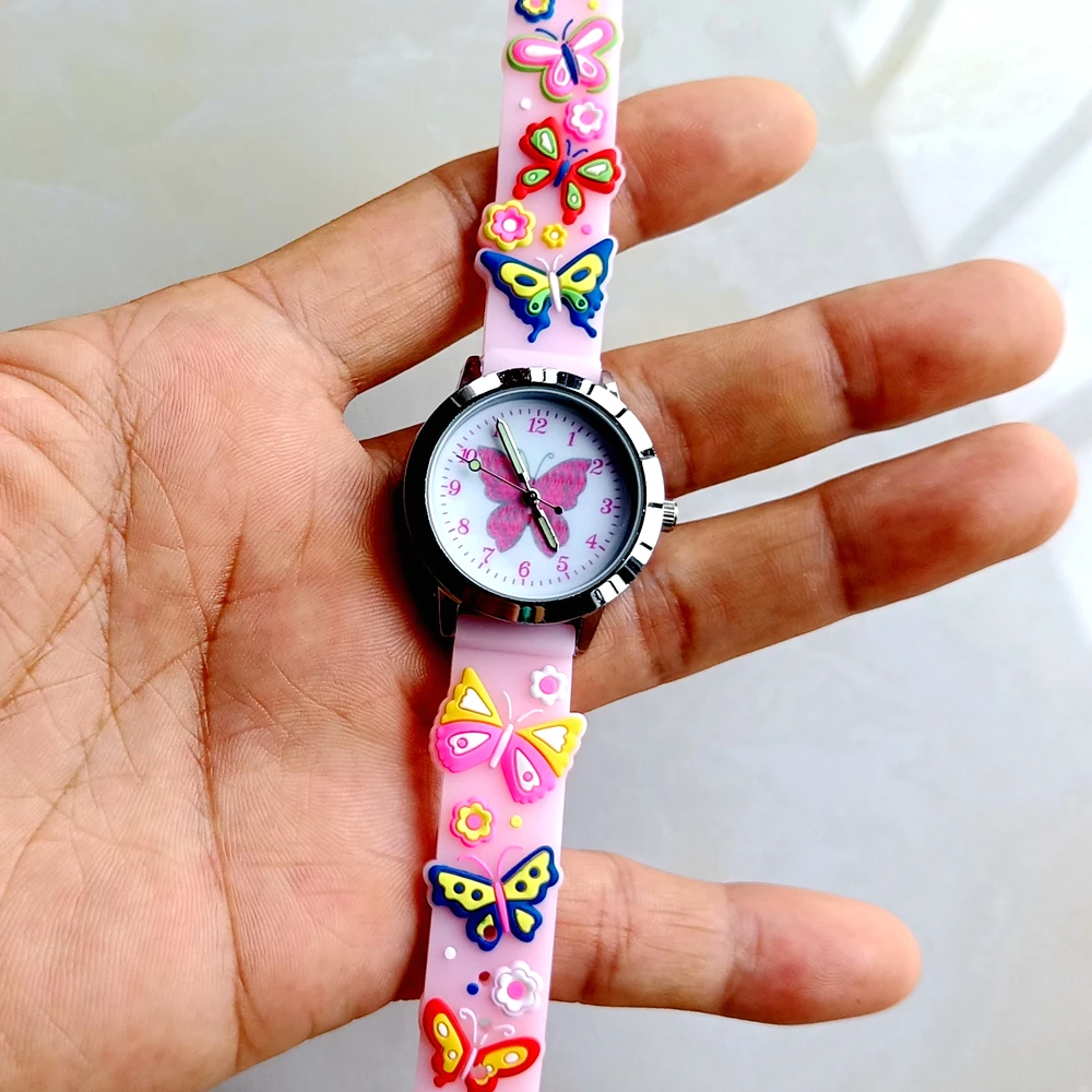 Kids Children's Day Girls Boys Students Butterfly Unicorn Dinosaur 3D Cartoon Silicone Birthday Party Gift Clock Quartz Watches 4