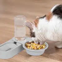 Dozownik wody i karmy dla kota Obrotowa miska 2 w 1 dla zwierząt Artykuły dla zwierząt ze stali nierdzewnej Antypoślizgowe przenośne automatyczne karmniki dla kotów 3