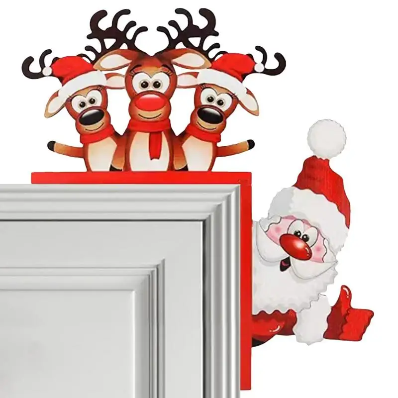 

Christmas Door Frame Corner Decoration Wooden Santa Claus Reindeer Angel Sign Christmas Door Frame Party Holiday Festival Decor