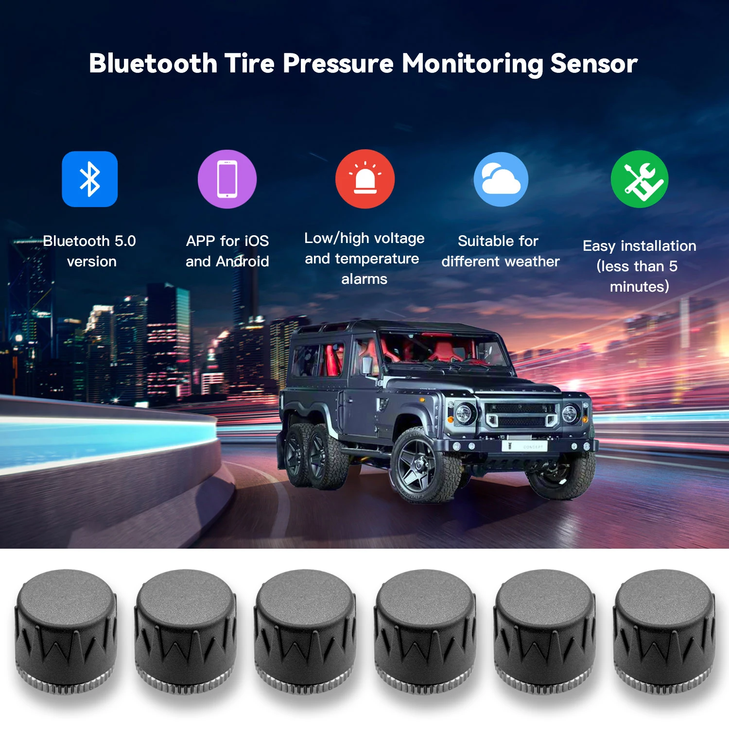 

Wireless Tire Pressure Monitoring System,Alarm Modes, with 6 External Sensors TPMS, Real-time Displays Pressure&Temperature