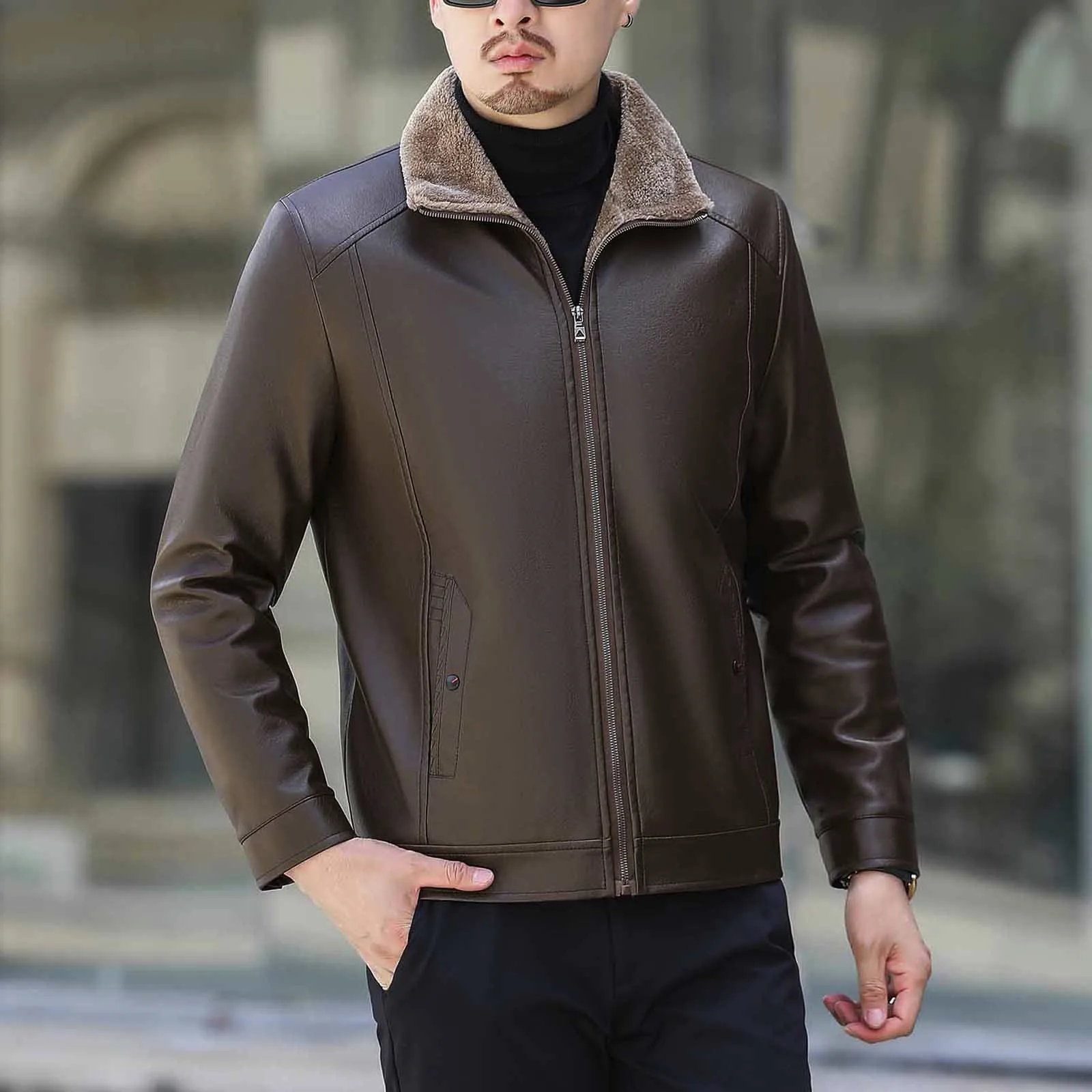 Men Leather Suit Jacket Men Slim Fit Short Coat Men Fashion Leather