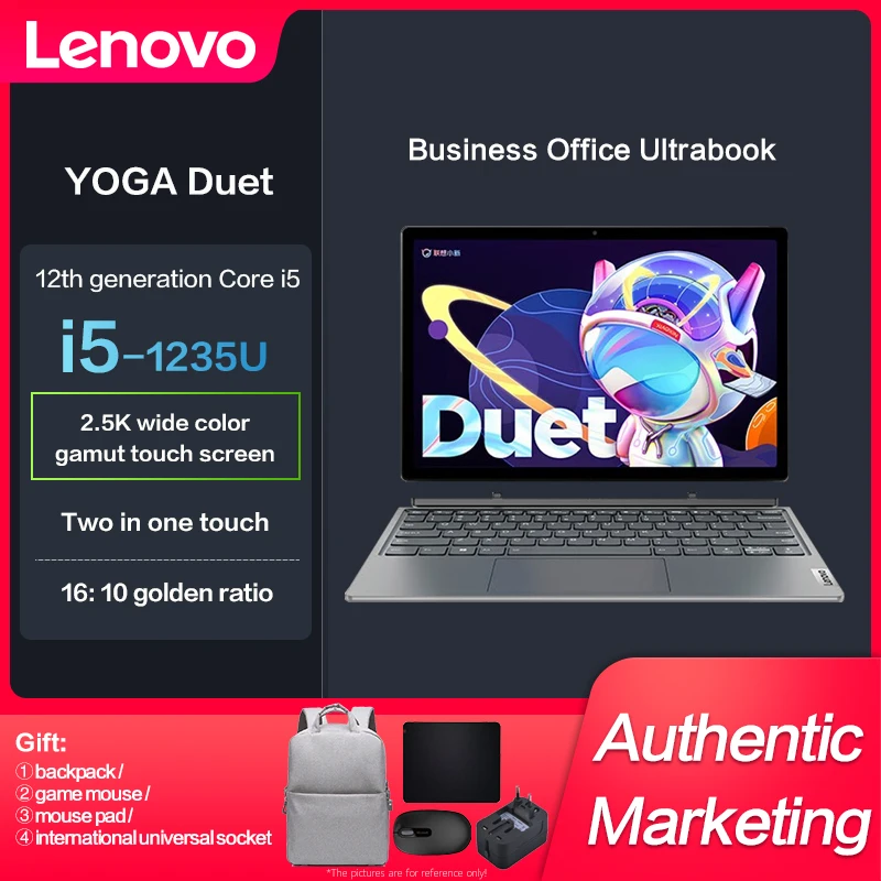 

New Genuine Lenovo XiaoXin Duet Slim Tablets Laptop Intel i5-1235U Iris Xe 12.4-inch IPS Full touch screen Notebook