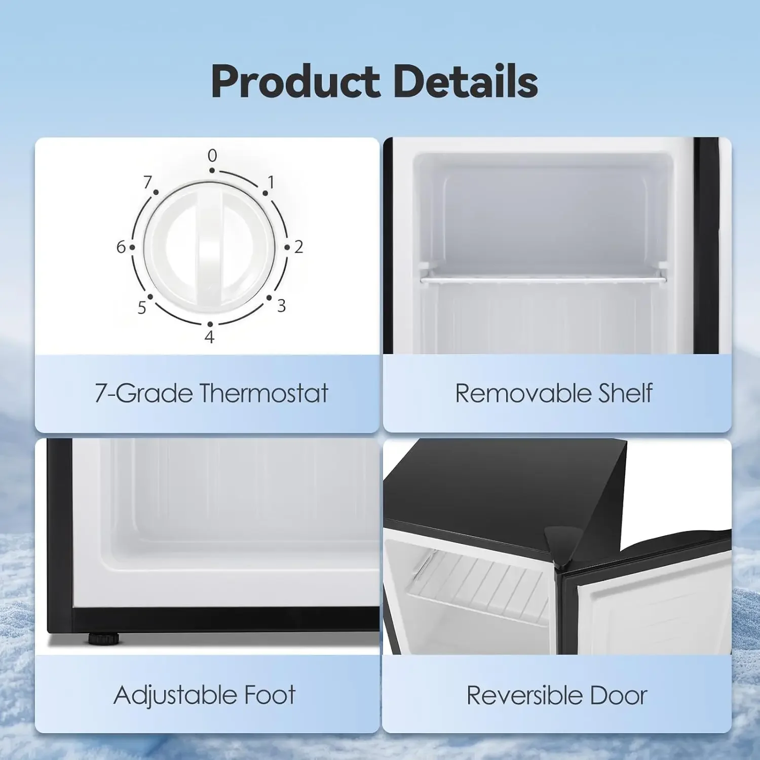 1.1 Cu.ft Mini Freezer, Small Upright Freezer with Removable Shelves, Adjustable Thermostat,Reversible Door Hinge, Quiet Compact 6