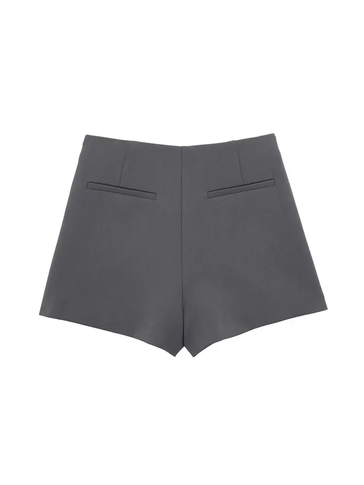 TRAF 2023 Autumn Women Asymmetric Shorts Fashion Vintage High Waist Casual Elegant Slim A-Line Skirt Shorts