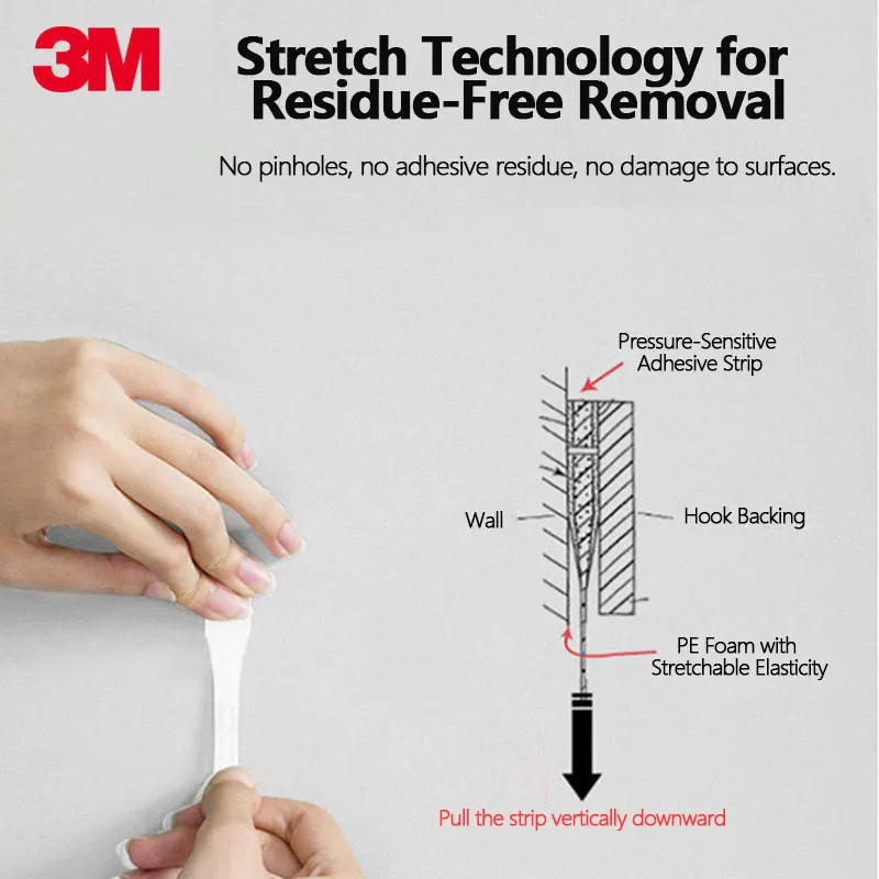  3M 콤마드 양면 테이프, 강력 접착, 드릴링 필요 없음, 가정 및 욕실 벽에 부착하는 벽걸이용으로 손상 없음